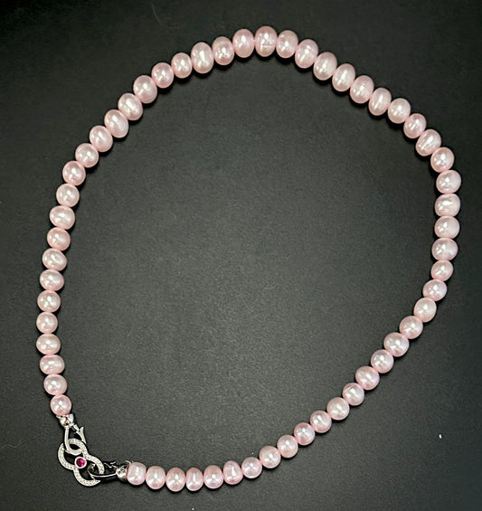 Nell Natural Pearl Beaded Necklace - Pink