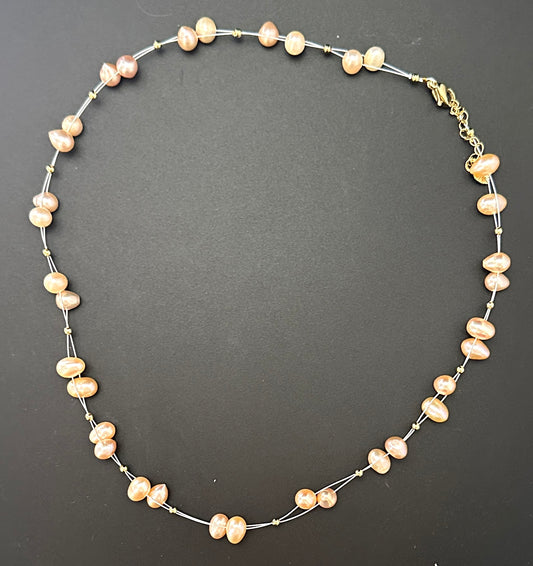 Neva Natural Pearl Beaded Necklace - Champagne Gold