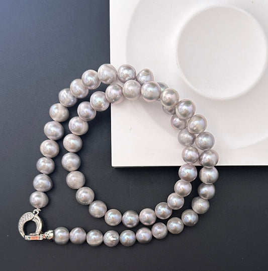 Nola Natural Pearl Beaded Necklace - Grey