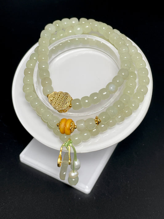 Toria Hetian Jade [和田玉] Long Beaded Bracelet